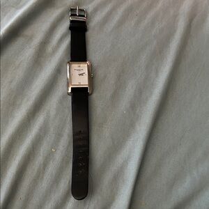 Kenneth Cole Black Leather Strap Watch with Silver Rectangular Case